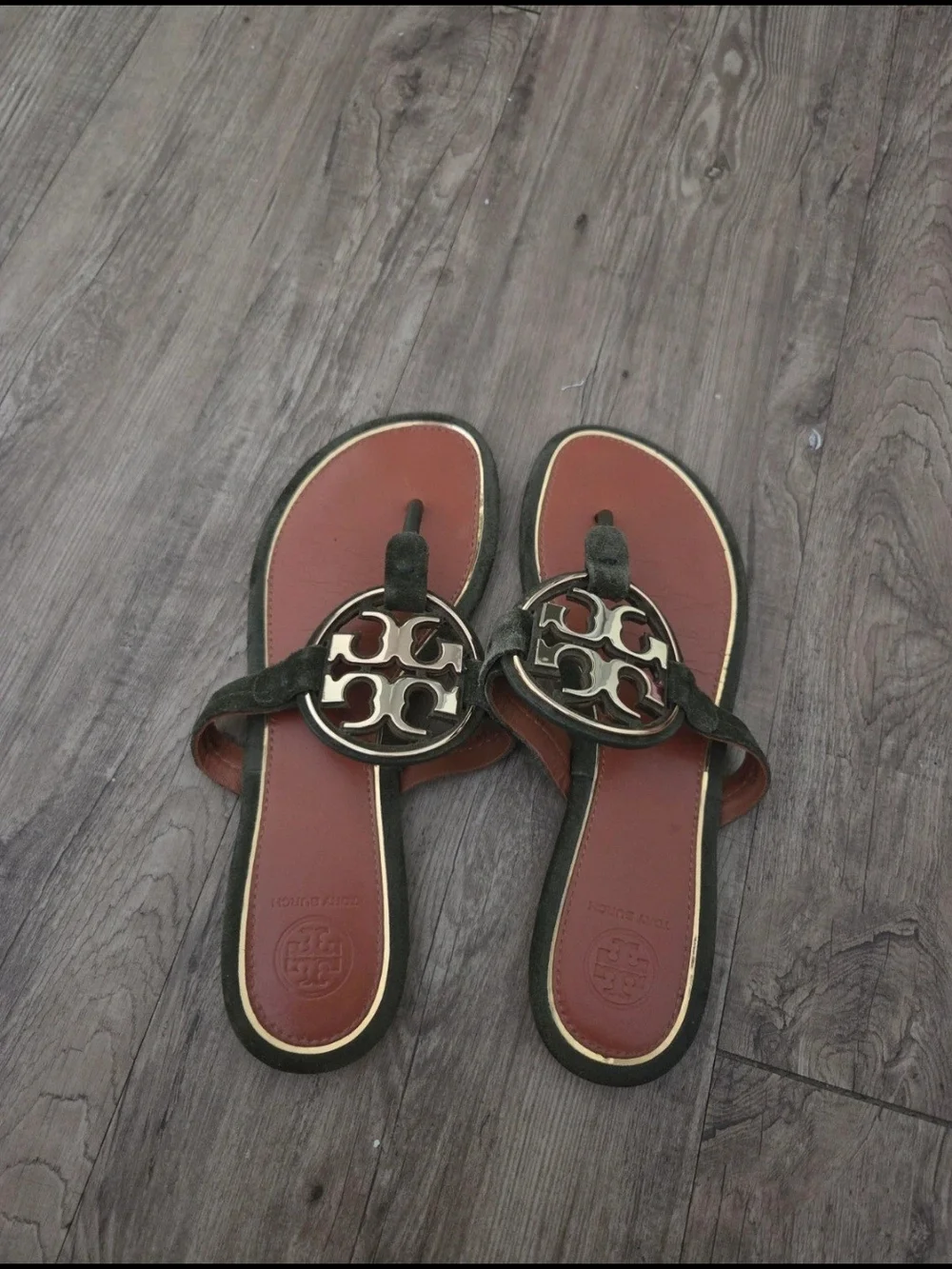 Tory Burch Miller Logo Thong Sandals in Brown and Black